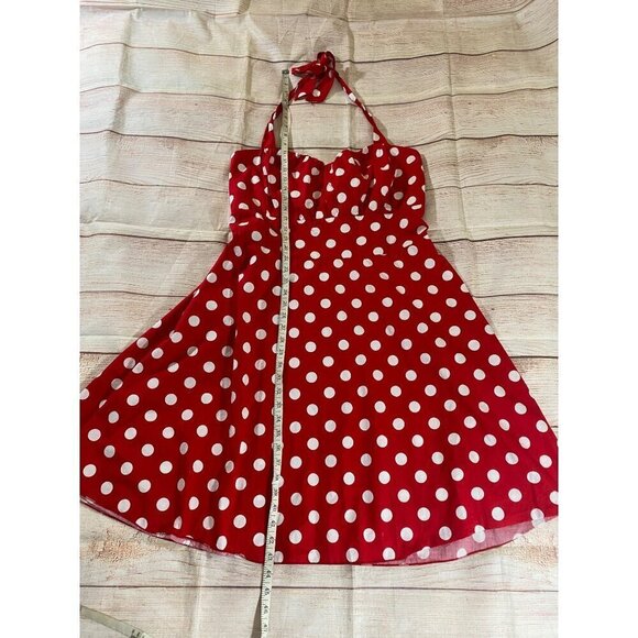 FunFash Women's Red Polka Dot Rockabilly Fit And Flare Halter Dress - 22/24 - Picture 5 of 14